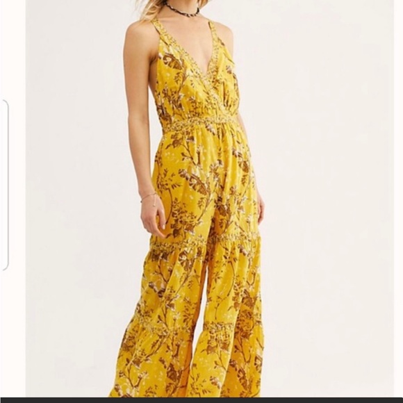 Free People Pants - Free People Yellow Floral Jumpsuit